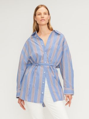 The Poplin Tie Back Shirt | Blue Opal / Cabernet / White