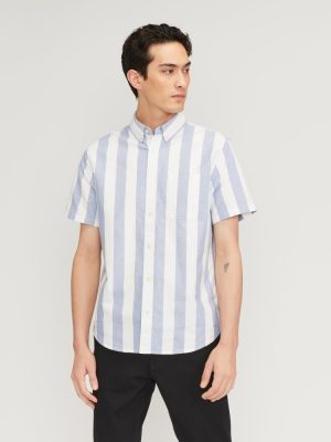 The Organic Short Sleeve Oxford Shirt | Mazarine Blue / Bone