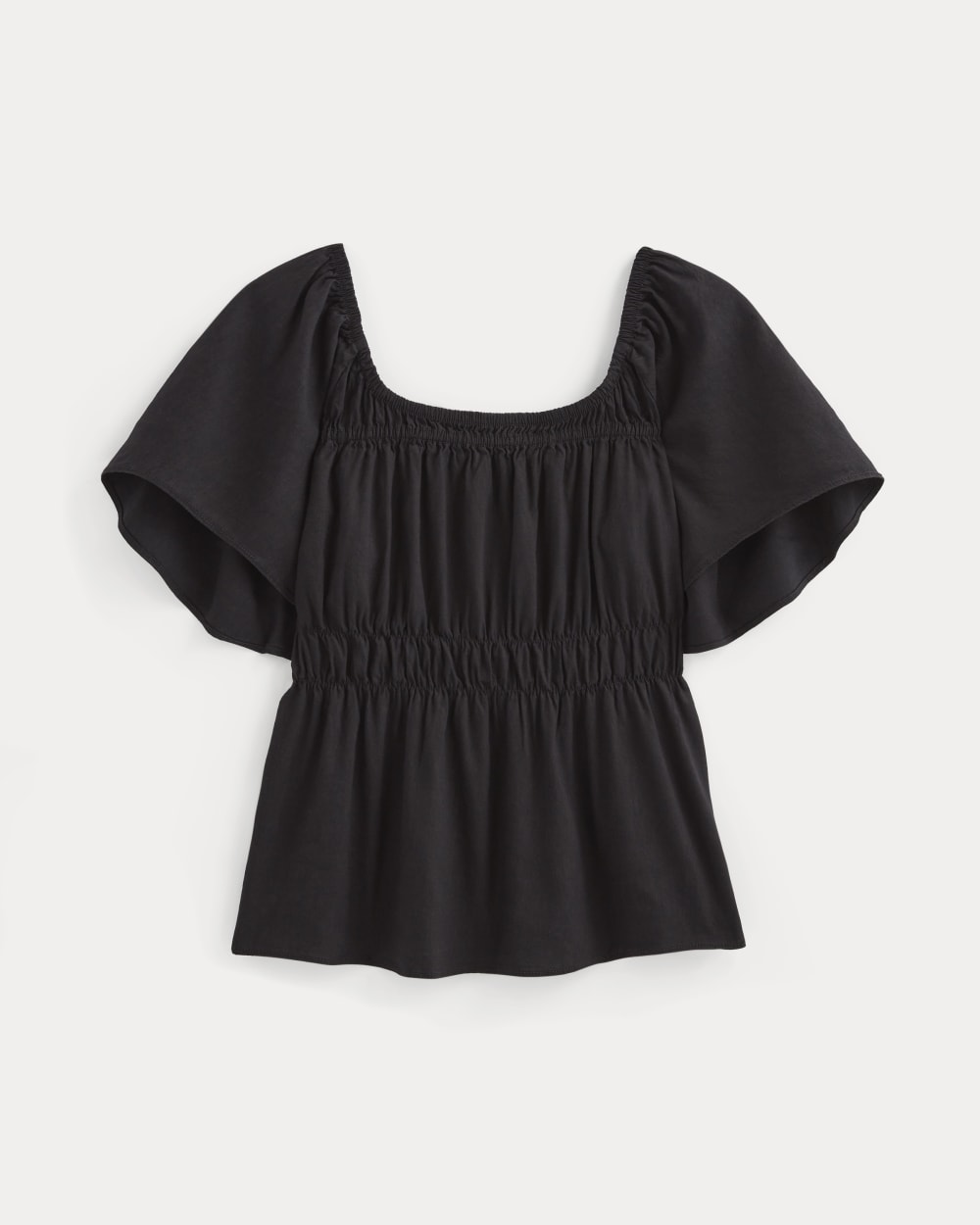 The Flutter-Sleeve Top in Stretch Linen | Black - Image 2