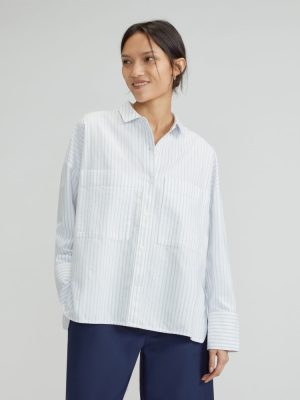 The Boxy Oxford | White / Periwinkle Mini Stripe