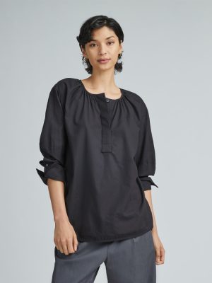 The Silky Cotton Balloon Sleeve Top | Black