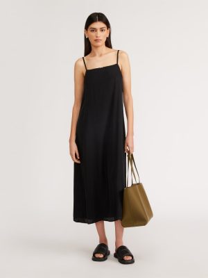 The Satin Square-Neck Slip Dress | Black