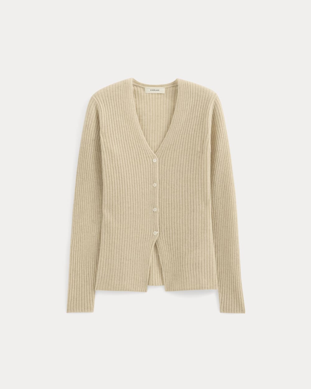 Cashmere Ribbed V-Neck Cardigan | Heather Light Camel - Image 2