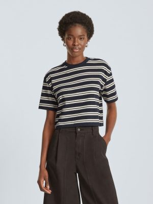 The Organic Cotton Cropped Tee | Navy / Tan