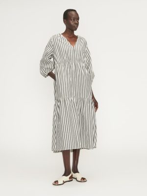 The Poplin Tiered Dress | Bone / Black