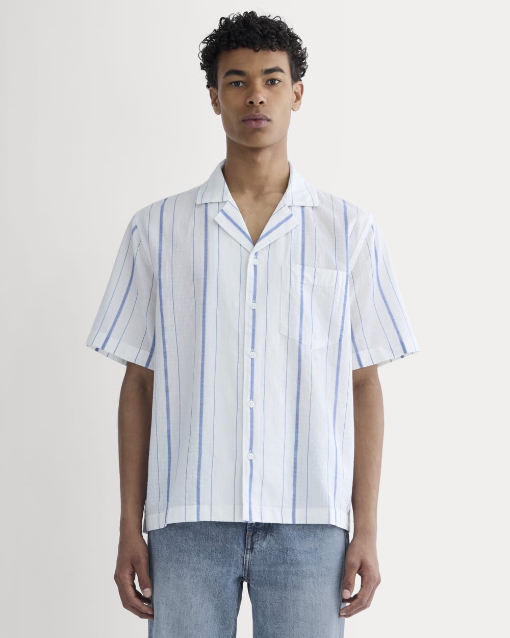 The Textured Resort Shirt | Bone / Dutch Blue