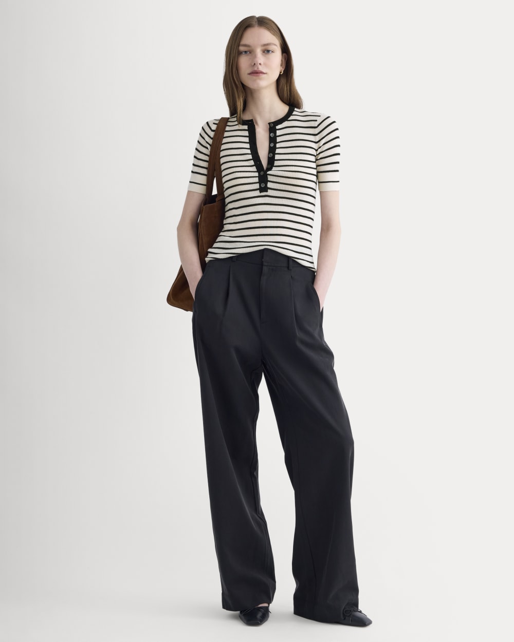 The Short-Sleeve Henley in Ultrasoft Merino | Parchment / Black - Image 3