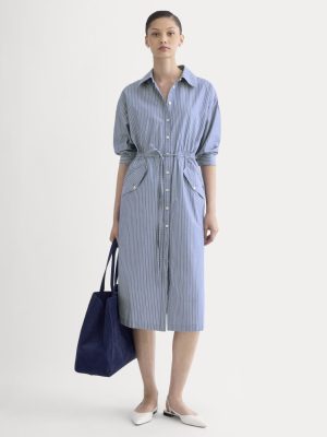 The Drawcord Shirtdress in Ultrasoft Cotton | Mazarine Blue / Optic White