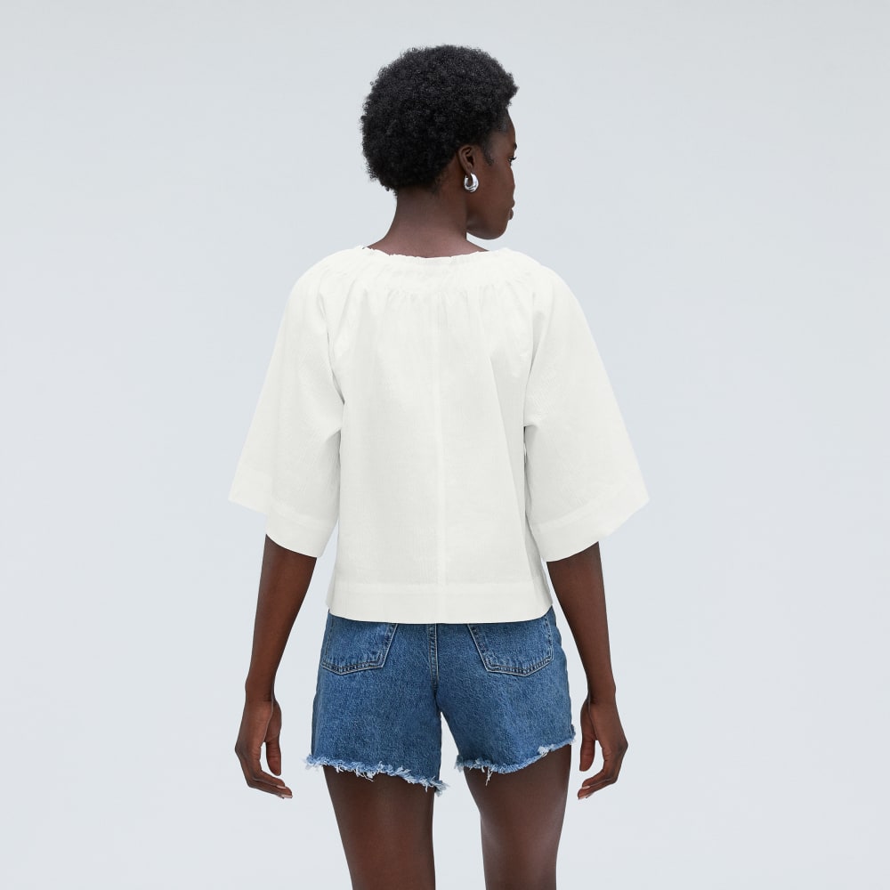 The Seersucker Gathered Tee | White - Image 3