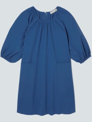 The Seersucker Puff Sleeve Dress | Deep Blue