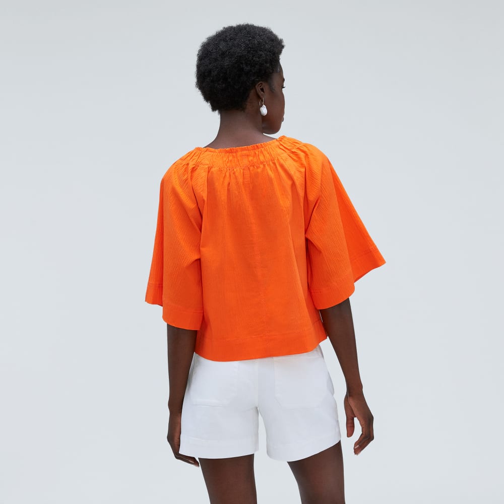The Seersucker Gathered Tee | Bright Orange - Image 3