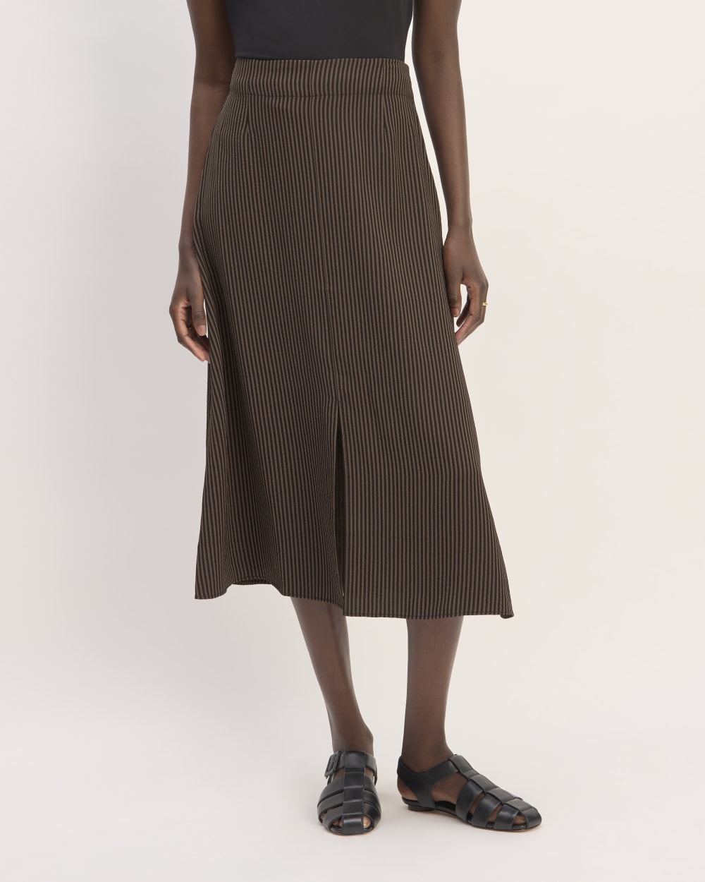 The Mini Jacquard Stripe Slip Skirt | Cocoa / Black - Image 3