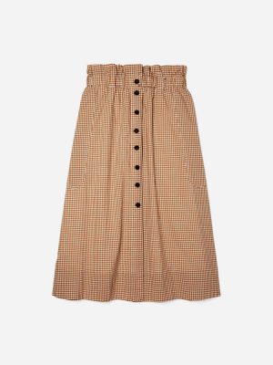 The Easy Button-Front Skirt | Burnt Orange Gingham