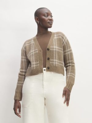 The Alpaca V-Neck Cropped Cardigan | Wheat / Lightest Taupe