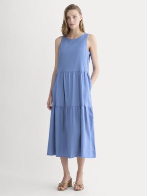 The Tiered Dress in Stretch Linen | Bluebell