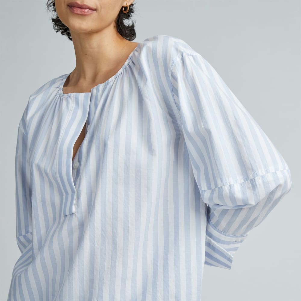 The Silky Cotton Balloon Sleeve Top | Periwinkle / White - Image 5