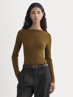 Cashmere Ribbed Boat-Neck Sweater | Heathered Toffee