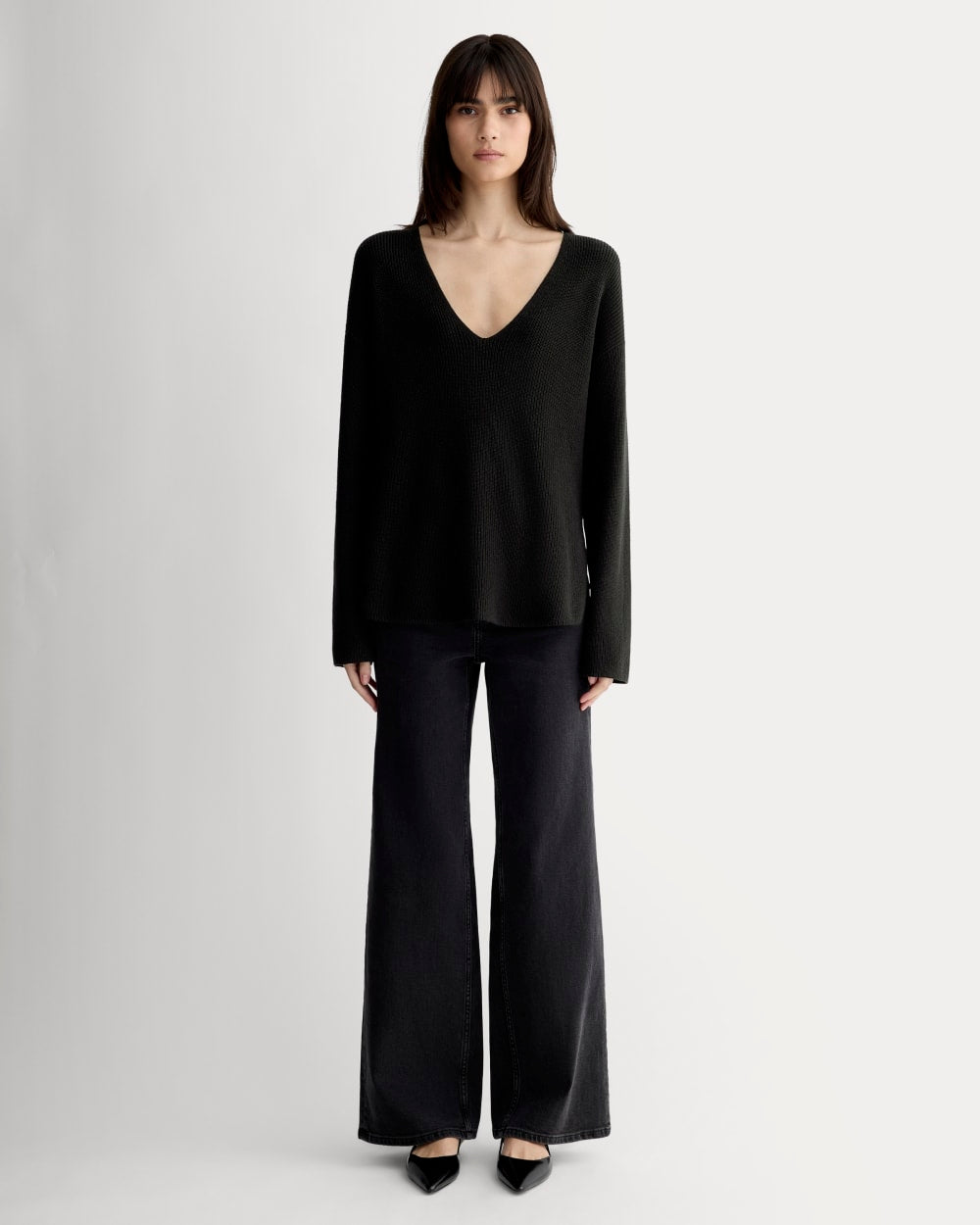 The Slouchy V-Neck in Everyday Cotton | Black - Image 3