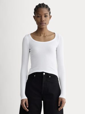 The Luxe Rib Long-Sleeve Scoop-Neck Tee | White