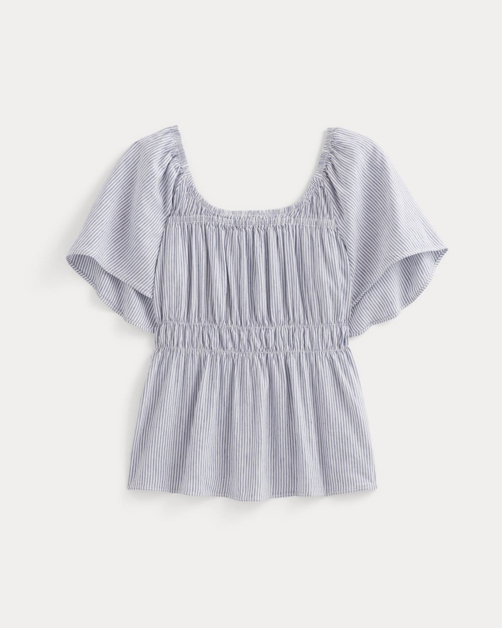The Flutter-Sleeve Top in Stretch Linen | White / Dutch Blue - Image 2
