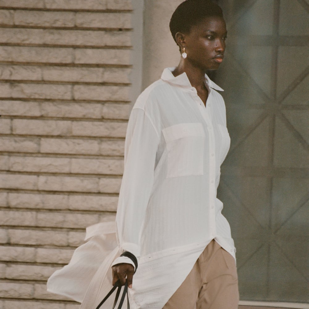 The City Stripe Draped Shirt Dress | Bone - Image 9