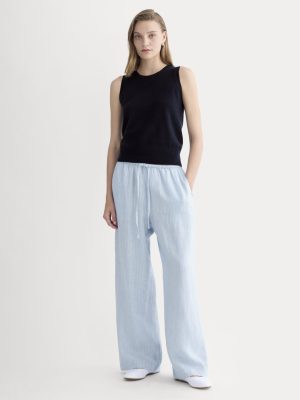 The Drawstring Pant in Linen | Sky Blue / White