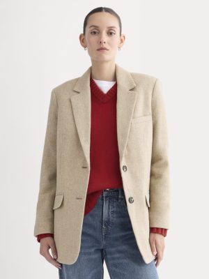 The Oversized Blazer in Wool | Taupe Herringbone