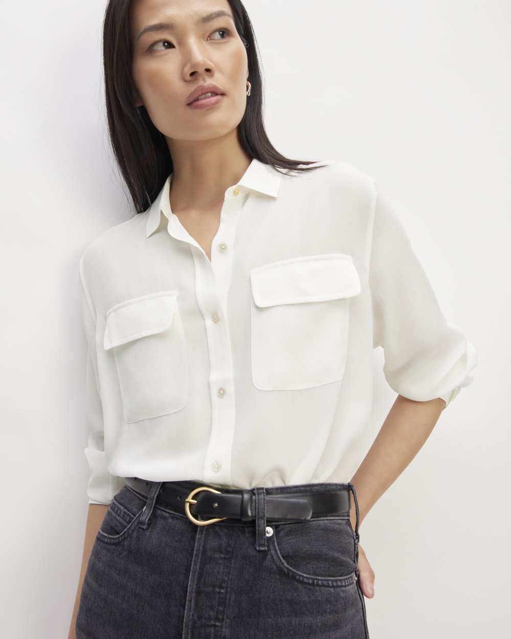 The Utility Shirt in Washable Silk | Off-White - Image 4