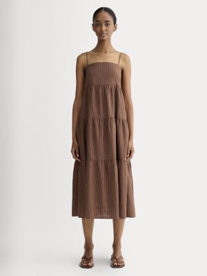 The Gauze Tiered Dress | Carob Brown / Black