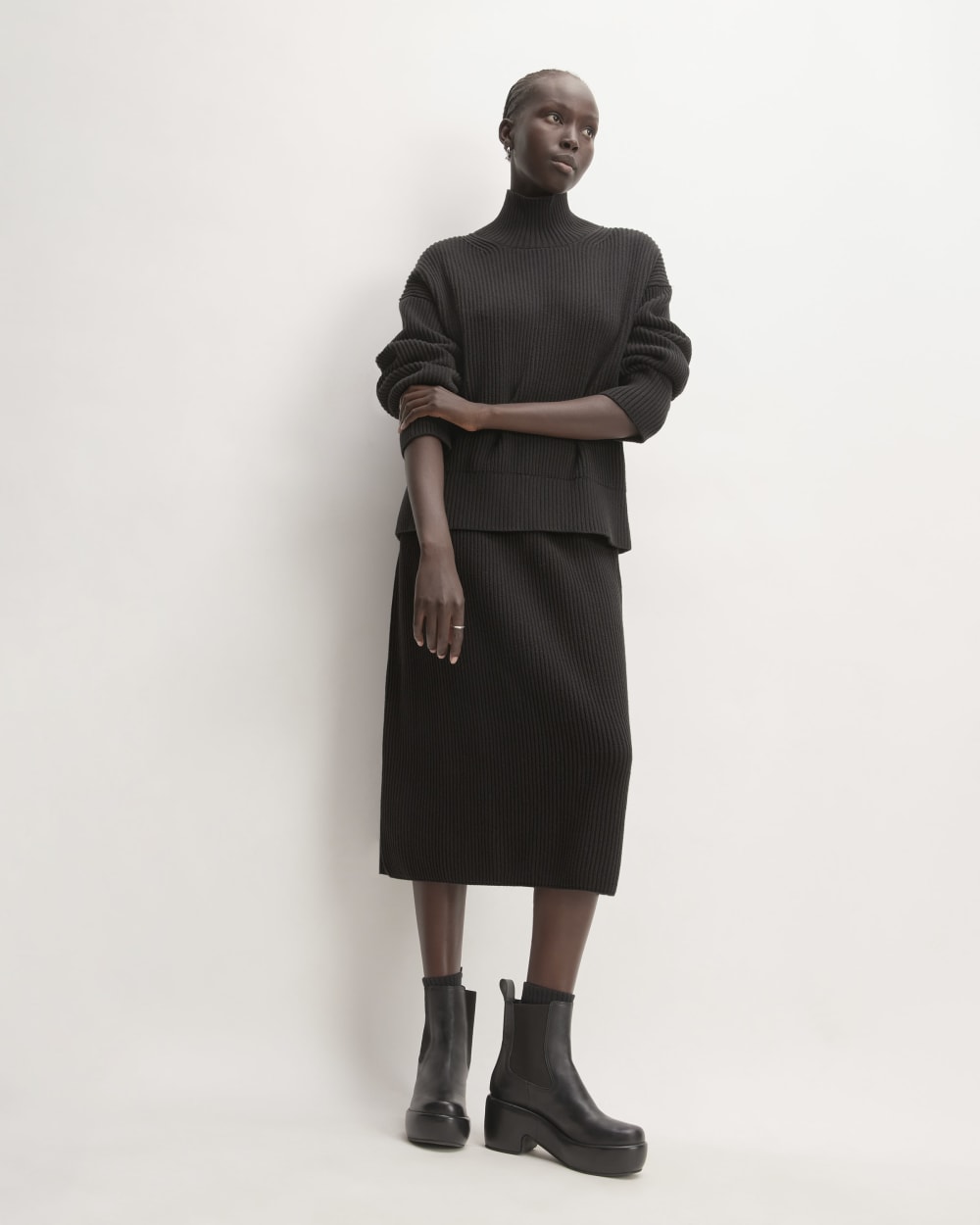 The Organic Cotton Sweater Midi Skirt | Black - Image 3