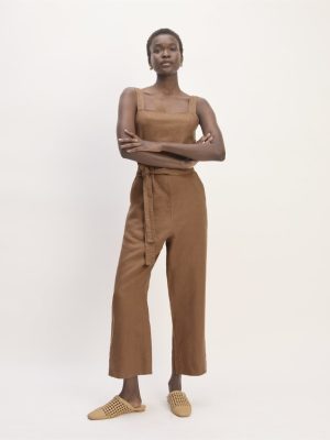 The Linen Side-Button Jumpsuit | Carob Brown