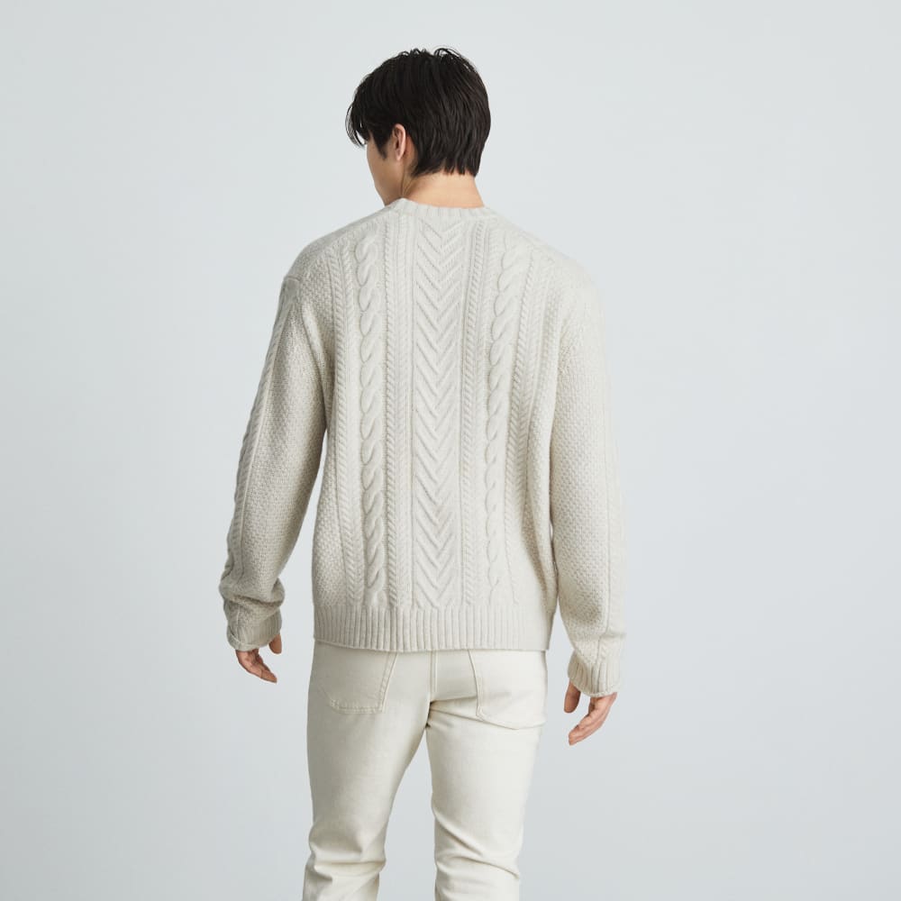 The Felted Merino Cable-Knit Crew | Heathered Oat - Image 4
