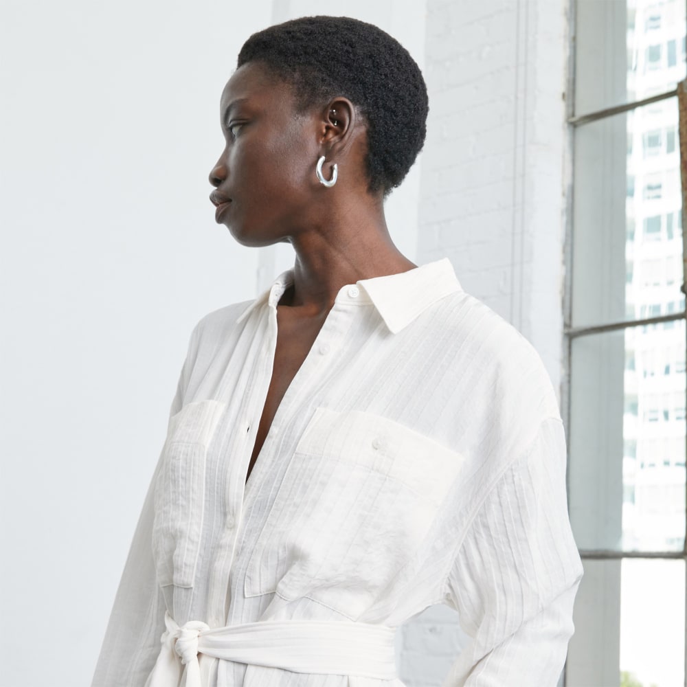 The City Stripe Draped Shirt Dress | Bone - Image 4
