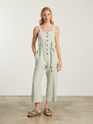 The Linen Jumpsuit | Seafoam Pinstripe