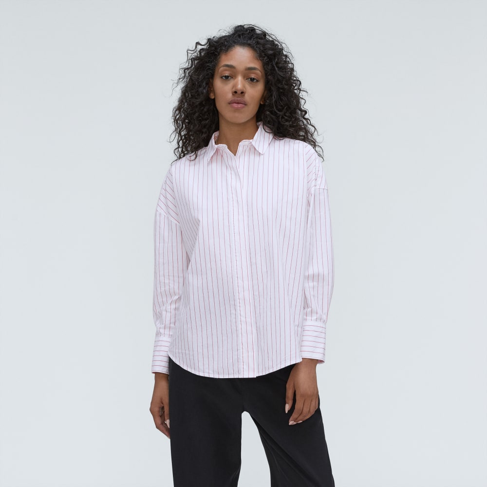 The Oversized Poplin Shirt | Equestrian Red / White