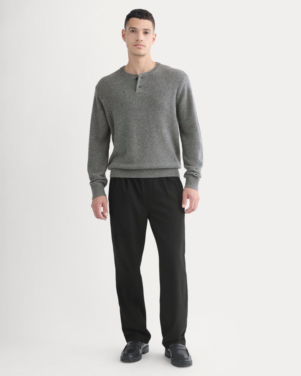 Henley in Wool Cashmere | Heather Charcoal - Image 3