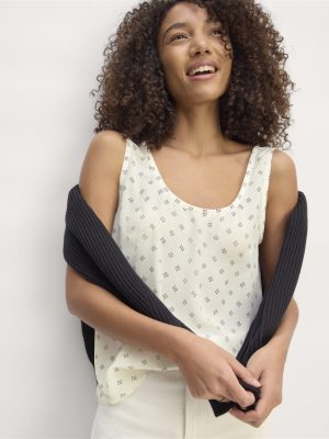 The Scoop Tank in Washable Silk | Bone / Black Square Dot