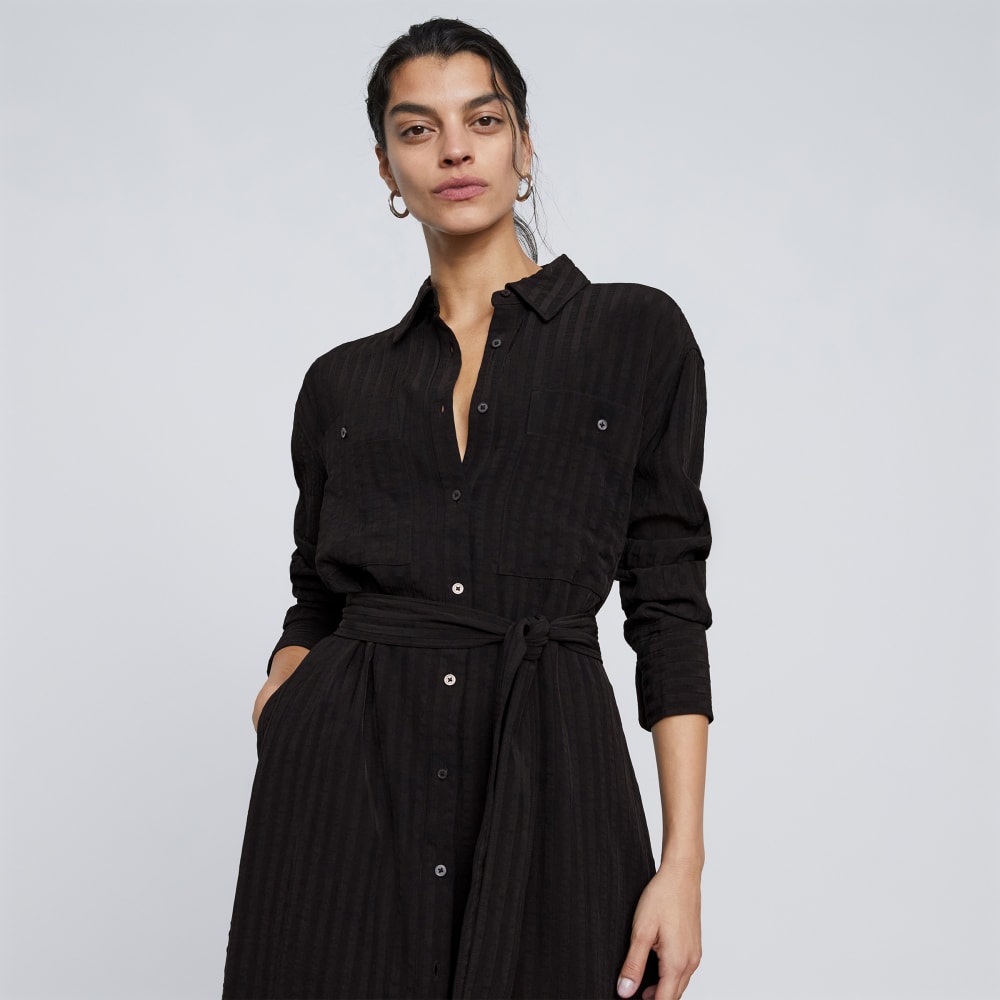 The City Stripe Draped Shirt Dress | Black - Image 3
