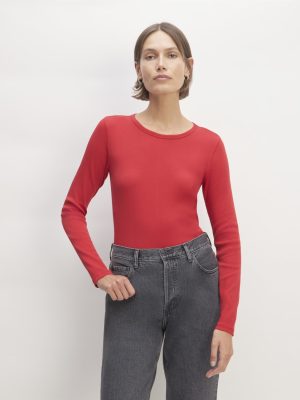 The Luxe Rib Long-Sleeve Crew | Haute Red