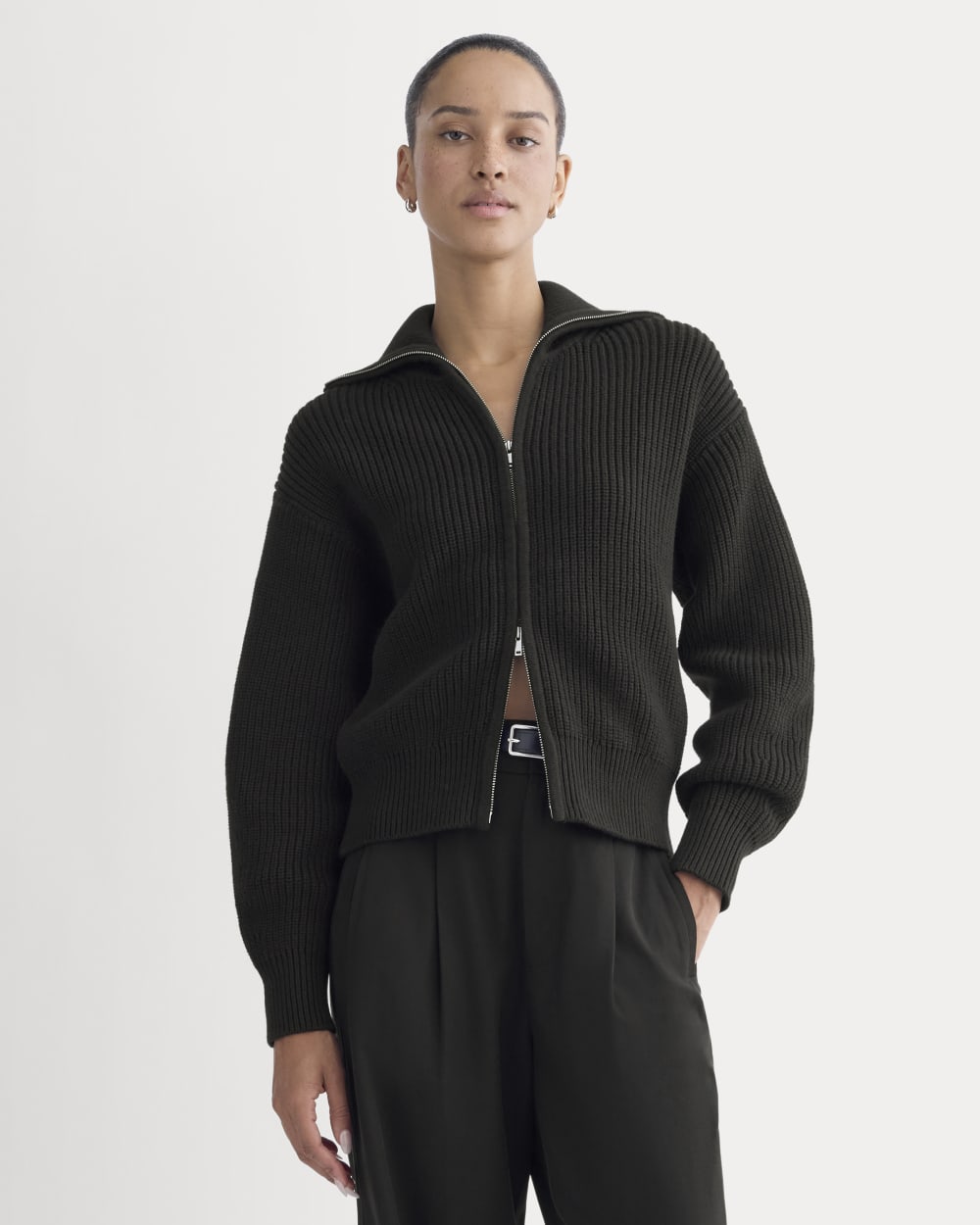 The Full-Zip Sweater in Everyday Cotton | Black