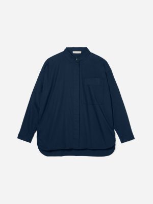 The Oversized Silky Cotton Shirt | Navy
