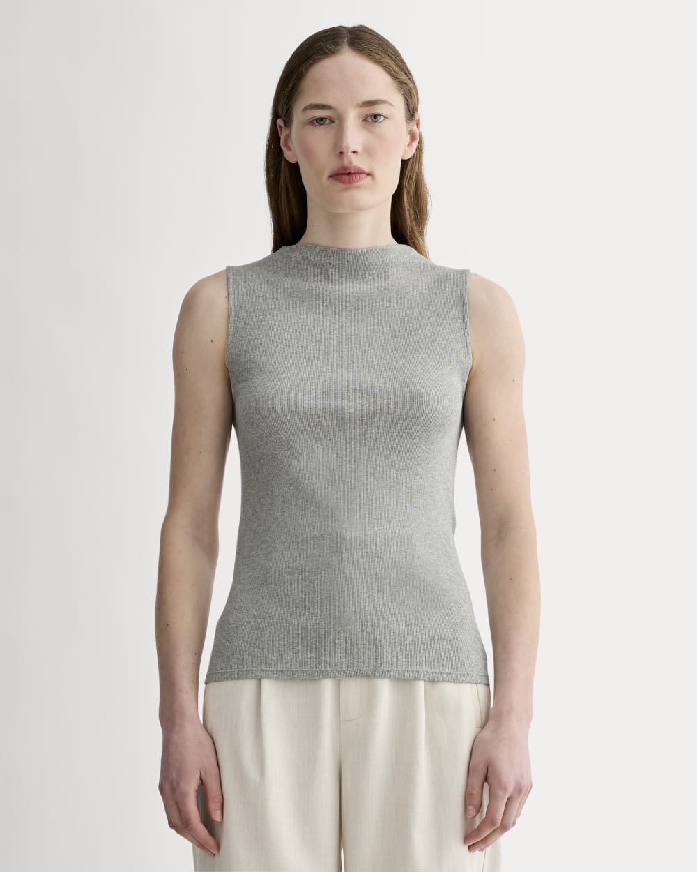 The Luxe Rib Funnel-Neck Tank | Heathered Grey