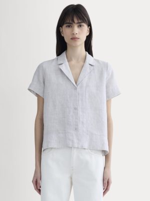 The Notch Shirt in Linen | Stone / White