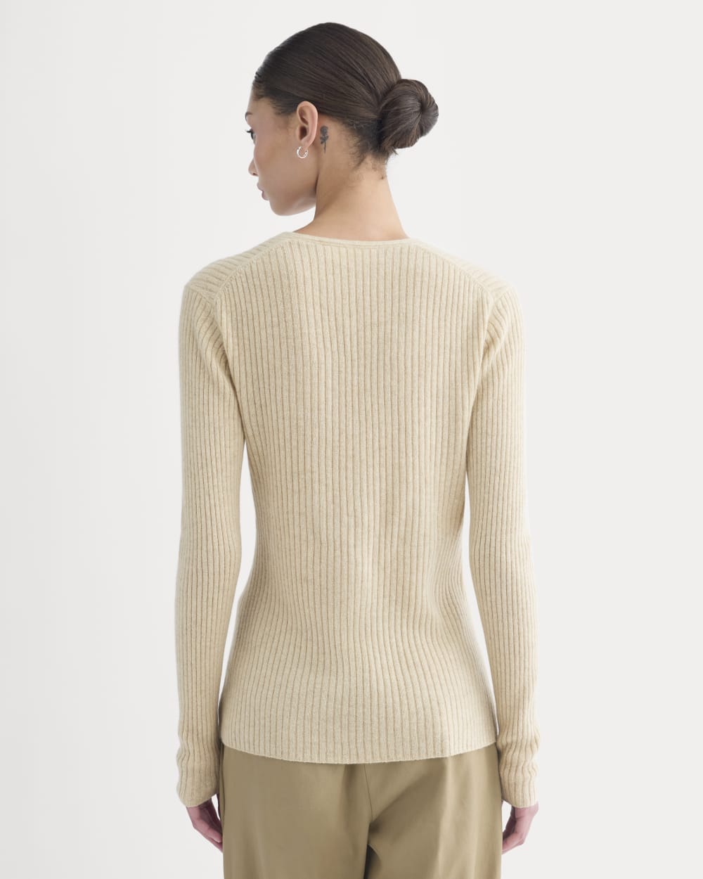 Cashmere Ribbed V-Neck Cardigan | Heather Light Camel - Image 5