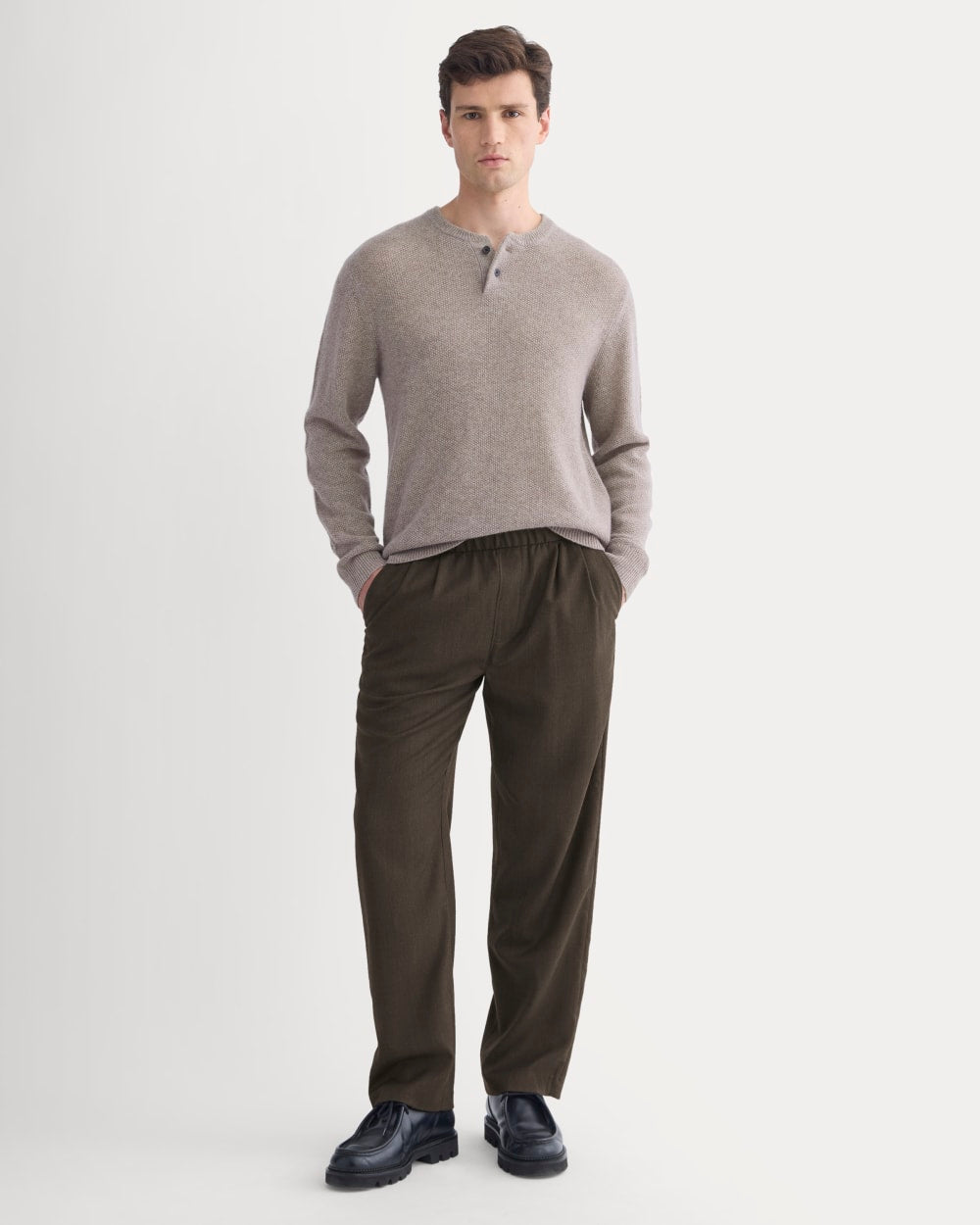 Henley in Wool Cashmere | Light Heathered Taupe - Image 3