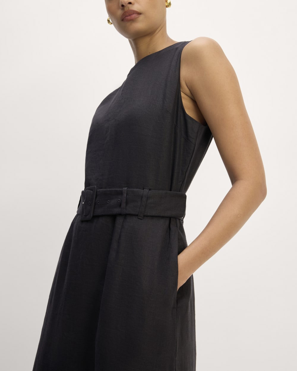 The Linen Belted Midi Dress | Black - Image 4