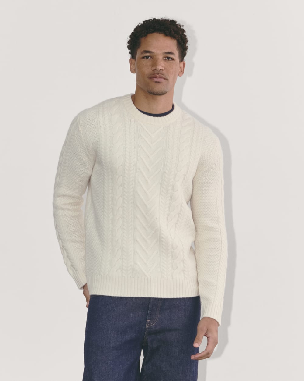 The Felted Merino Cable-Knit Crew | Bone - Image 6