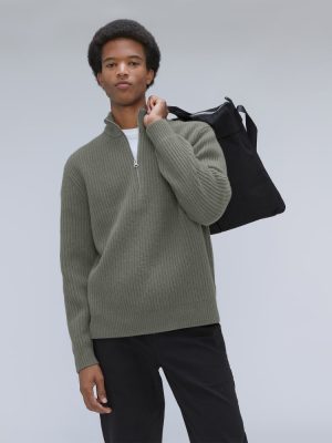 The Felted Merino Half-Zip Sweater | Storm Green