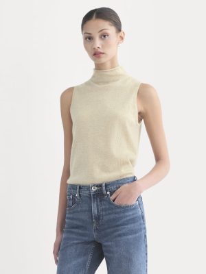 Cashmere Funnel-Neck Tank | Heather Light Camel