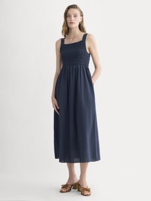 The Gauze Smock Dress | Navy